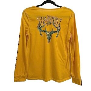 COUNTRY LIFE SHIRT SIZE XL LONGHORNE GRAPHIC LONG SLEEVE MUSTARD YELLOW